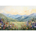Mountain wildflower canvas art for elegant living room decor.