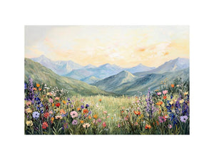 Mountain wildflower canvas art for elegant living room decor.