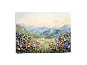 Mountain wildflower canvas art for elegant living room decor.