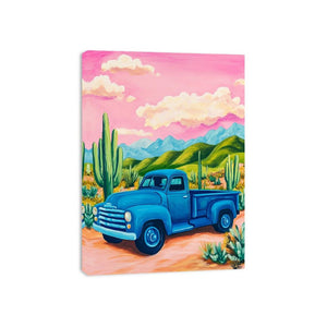 Blue vintage truck canvas art for Southwestern home decor.