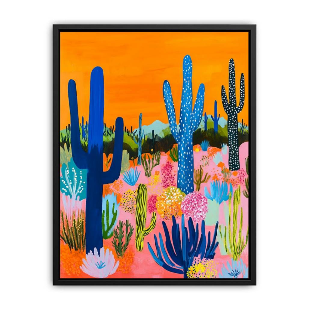 Colorful desert cactus artwork for modern living room and boho decor.
