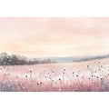 Soft pastel meadow landscape artwork for calming bedroom wall decor.