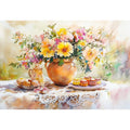 Watercolor floral still life artwork for elegant dining room decor.