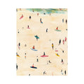 Beach surfer artwork with small figures and boards for coastal room decor.