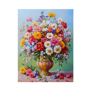 Colorful floral bouquet canvas art for elegant living room decor.