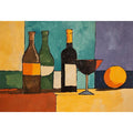 Modern cubist bottle and wine glass canvas art for dining room decor.