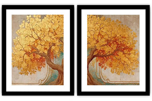 Golden tree canvas wall art for elegant luxury living room decor.
