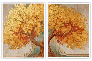 Golden tree canvas wall art for elegant luxury living room decor.