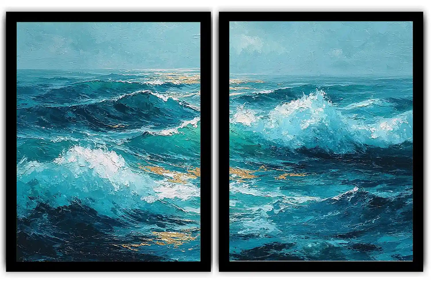 Blue ocean wave canvas art for dramatic modern living room decor.
