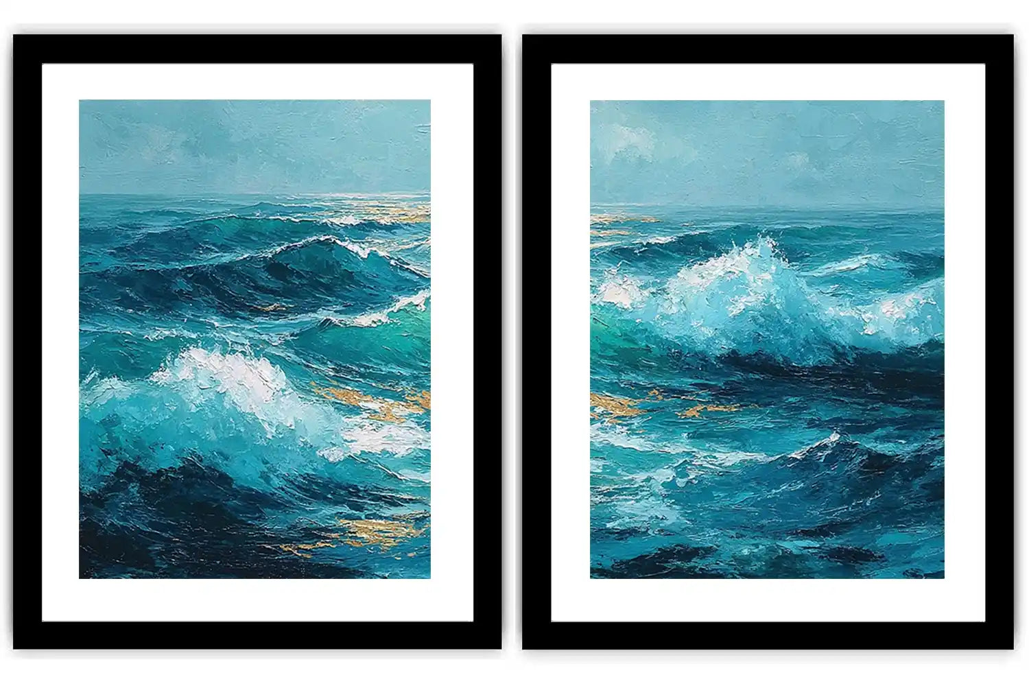 Blue ocean wave canvas art for dramatic modern living room decor.