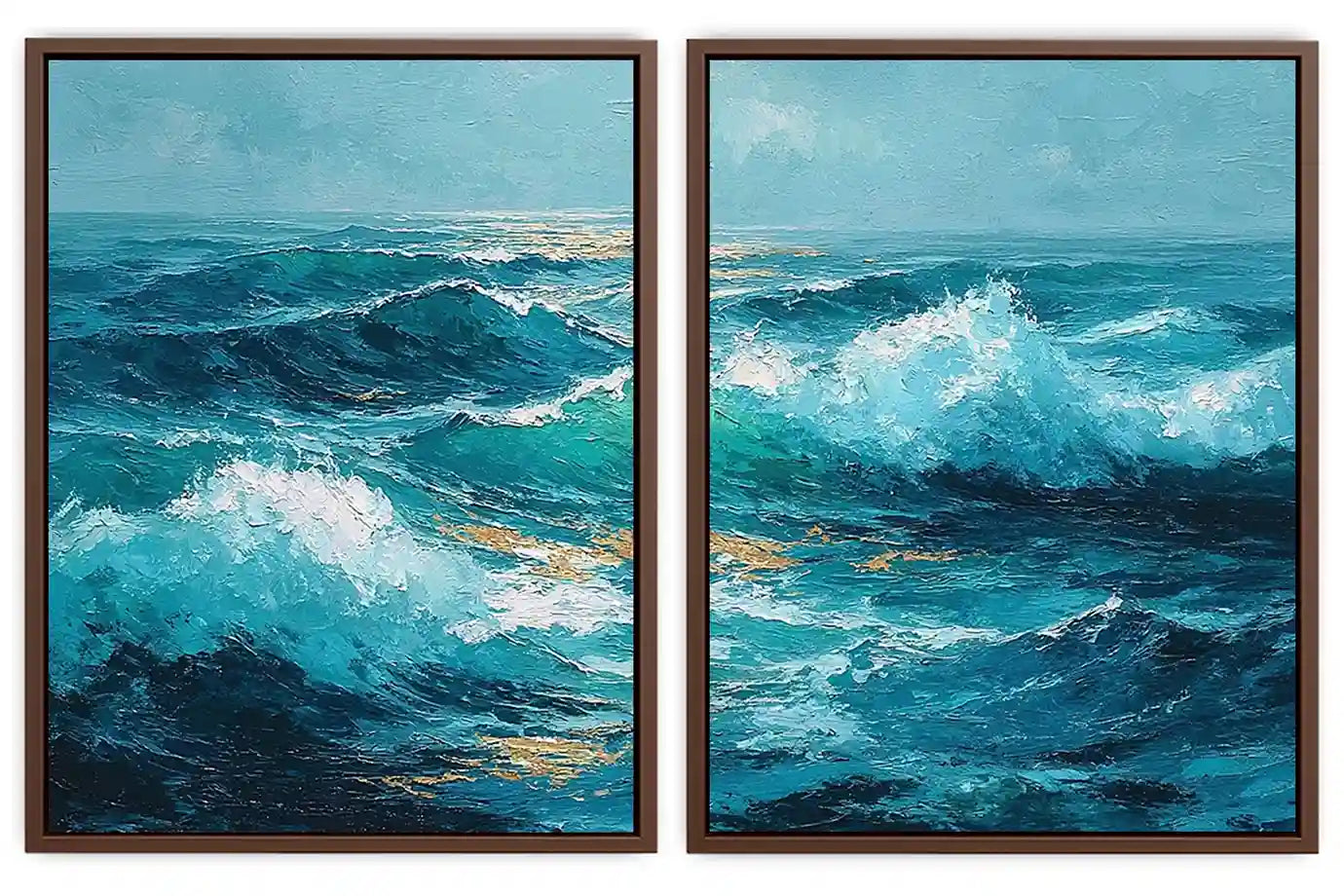 Blue ocean wave canvas art for dramatic modern living room decor.