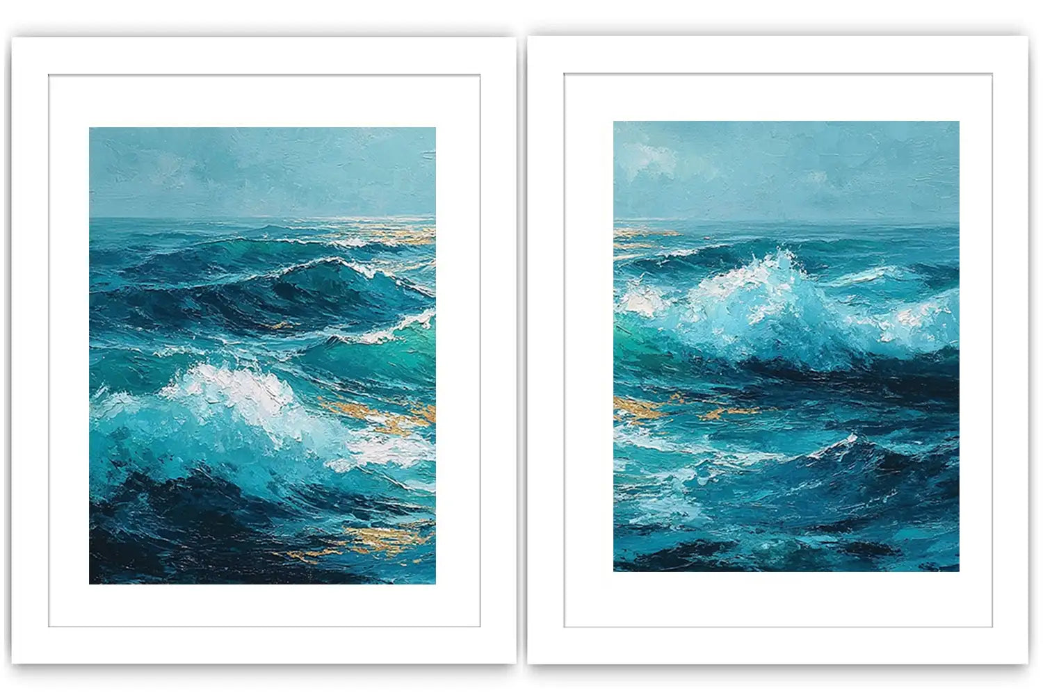 Blue ocean wave canvas art for dramatic modern living room decor.