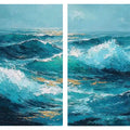 Blue ocean wave canvas art for dramatic modern living room decor.