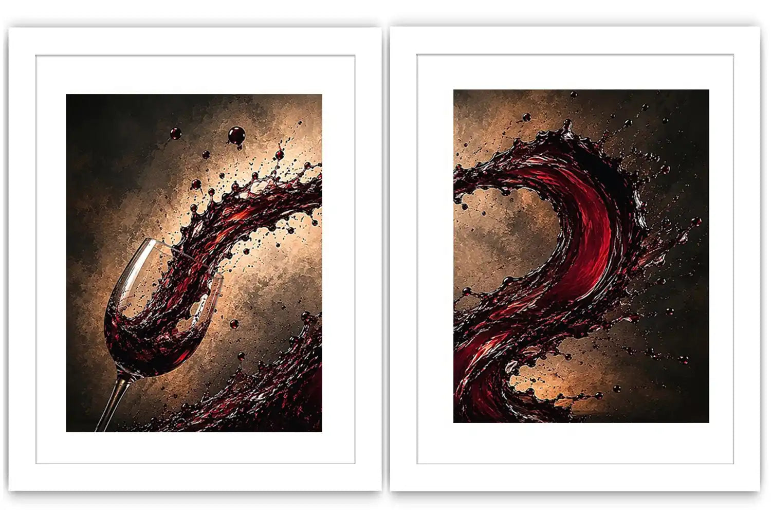 Red wine splash canvas art with glass for modern dining room and home bar decor.