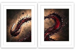 Red wine splash canvas art with glass for modern dining room and home bar decor.