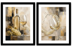 White wine canvas art with grapes, bottle, and glassware for elegant dining room and home bar decor.