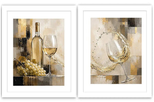 White wine canvas art with grapes, bottle, and glassware for elegant dining room and home bar decor.