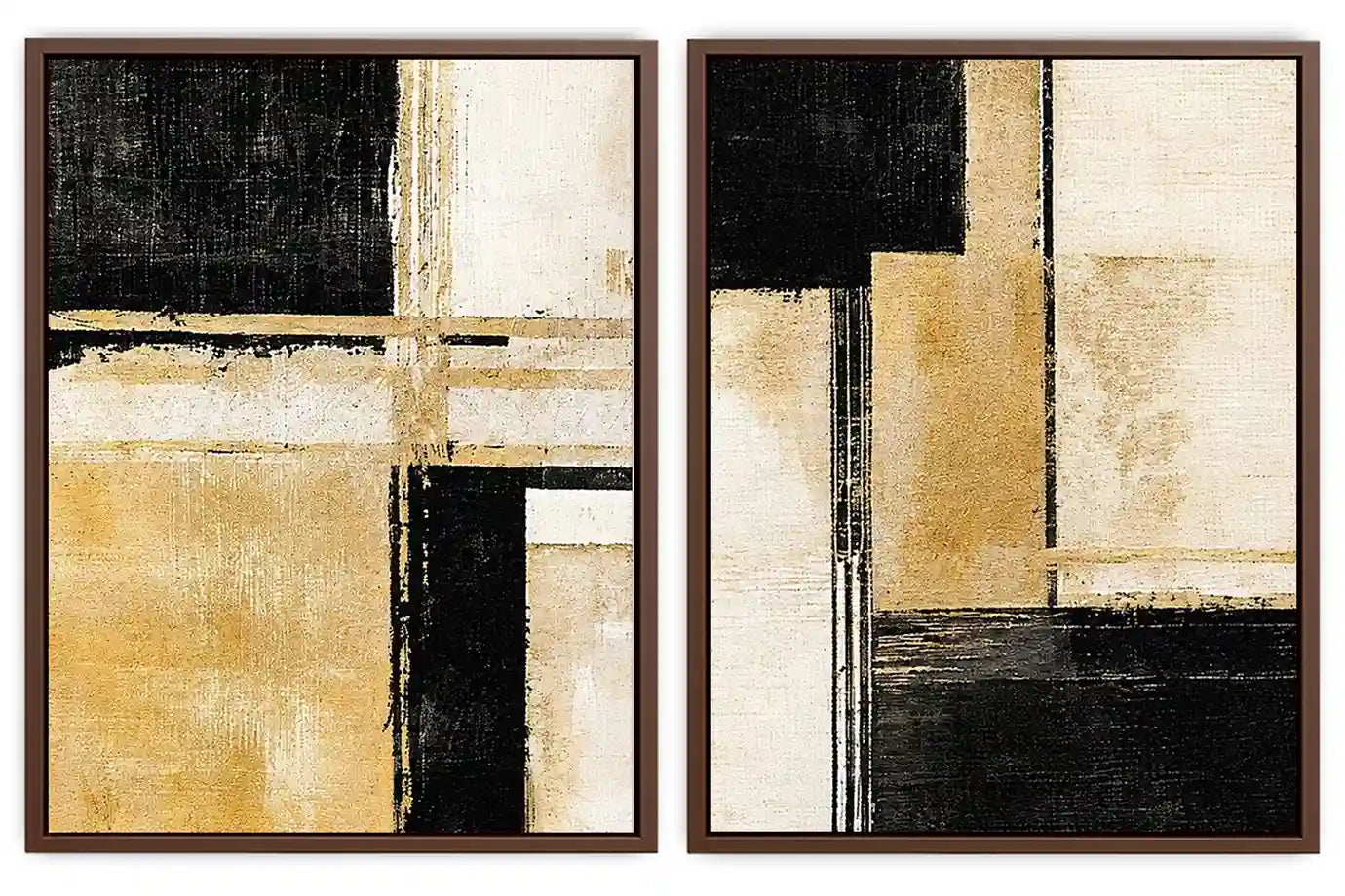 Black and gold geometric abstract canvas art for modern office decor.