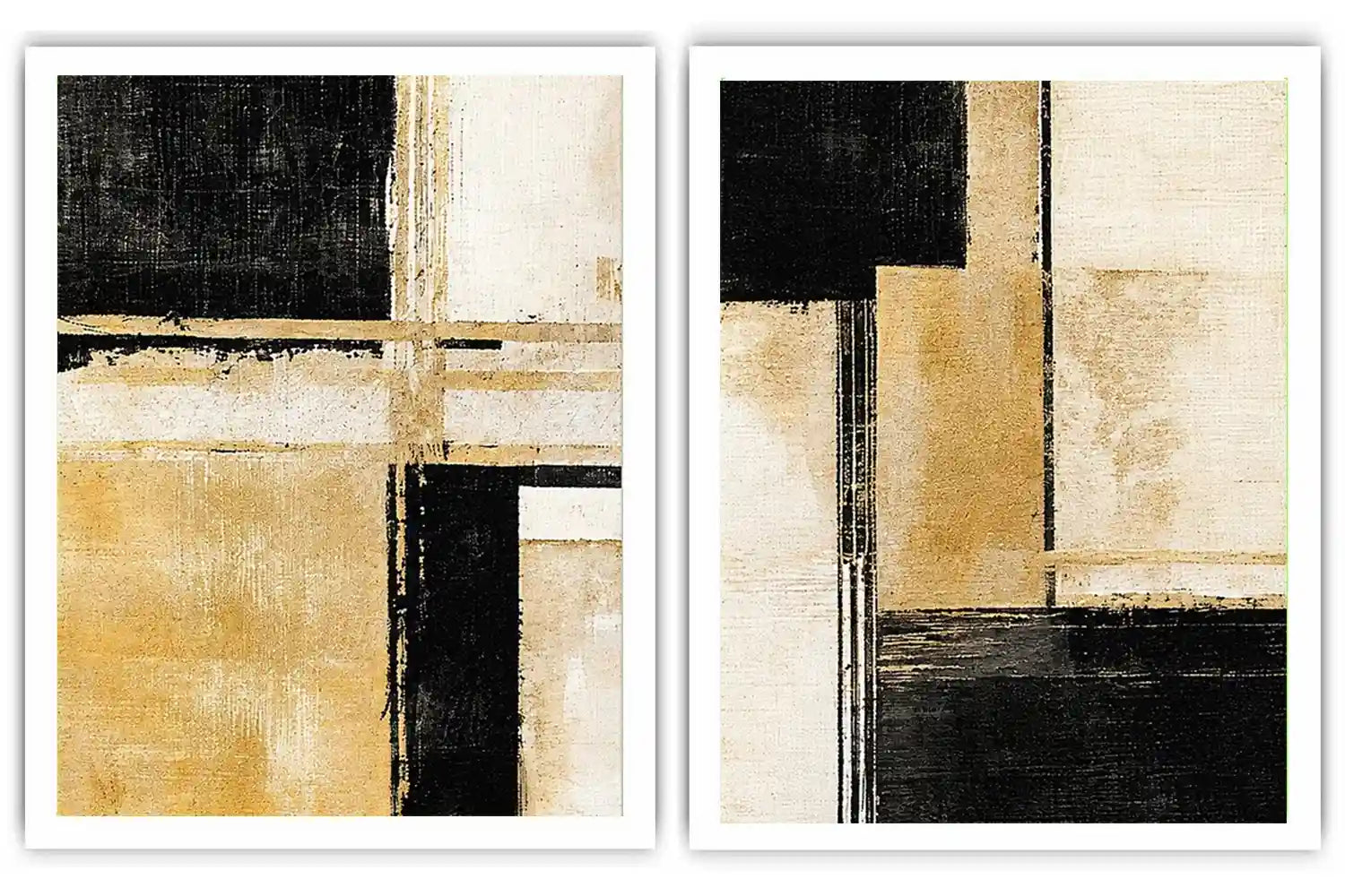 Black and gold geometric abstract canvas art for modern office decor.