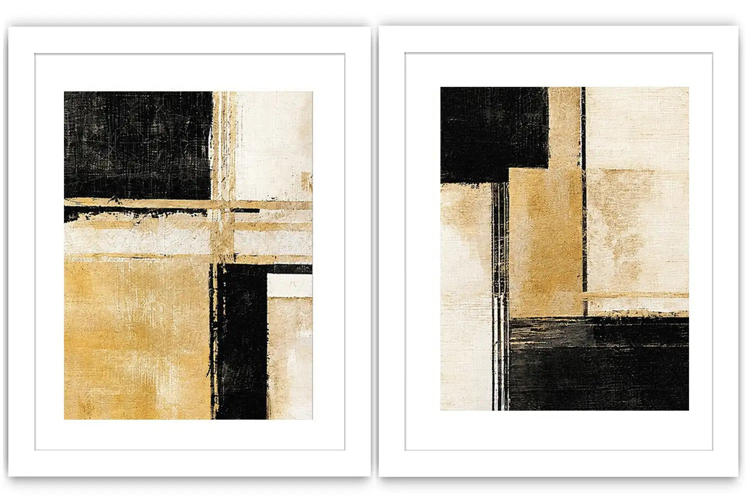 Black and gold geometric abstract canvas art for modern office decor.