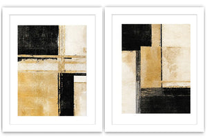 Black and gold geometric abstract canvas art for modern office decor.