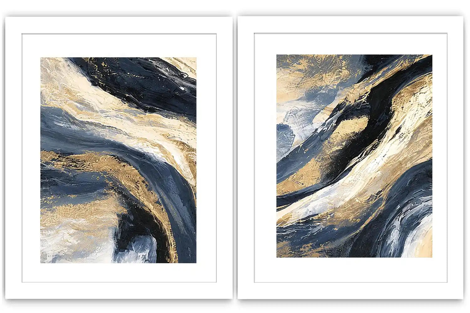 Navy and gold abstract canvas wall art for bold luxury living room decor.