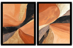 Terracotta abstract canvas art with earthy curves for modern living room decor.