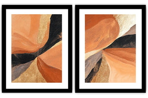 Terracotta abstract canvas art with earthy curves for modern living room decor.
