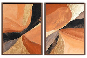 Terracotta abstract canvas art with earthy curves for modern living room decor.