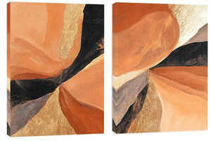 Terracotta abstract canvas art with earthy curves for modern living room decor.
