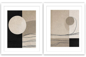 Minimalist neutral abstract canvas art with circle and line details for calm office decor.