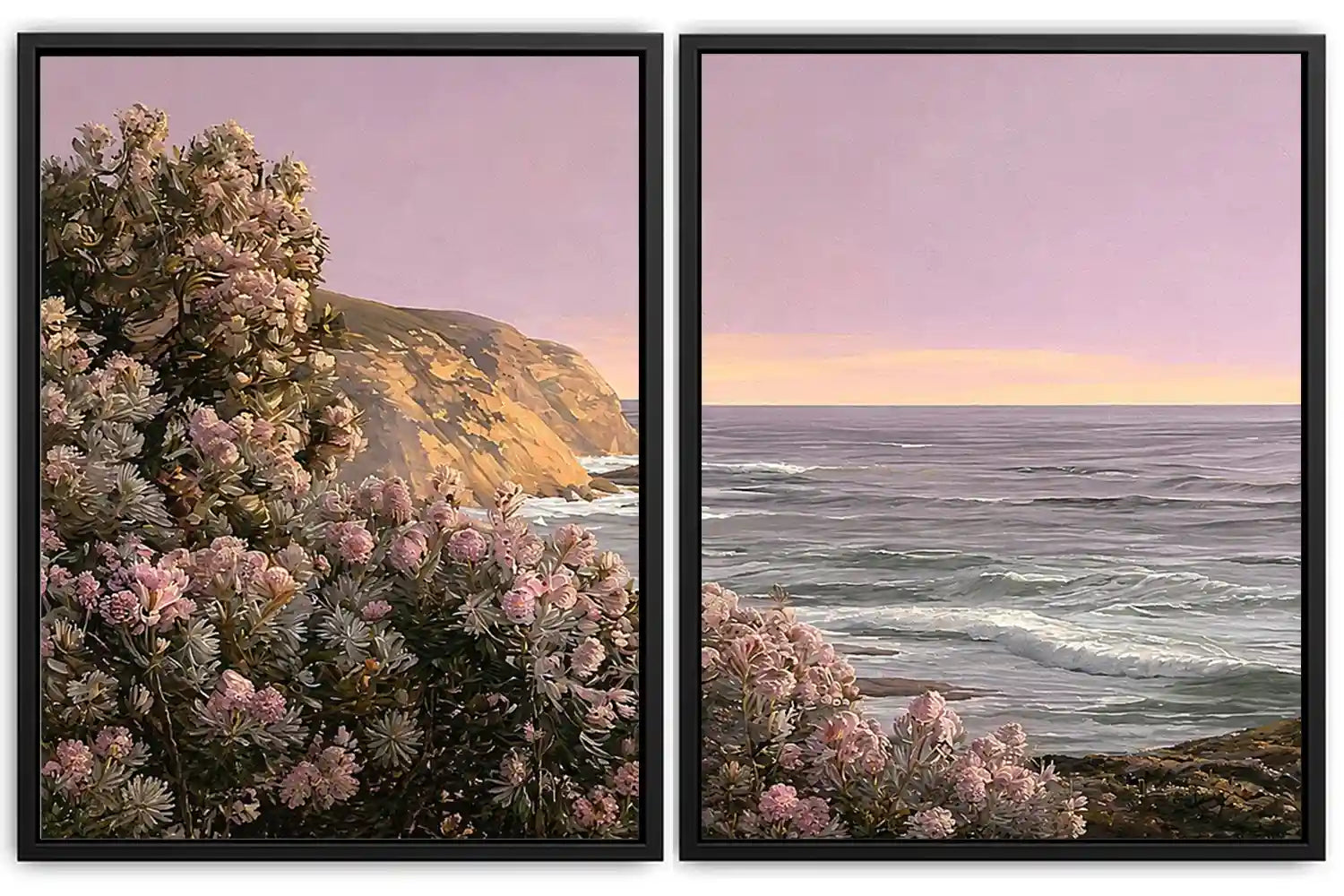 Blush floral coastal canvas art for romantic bedroom wall decor.