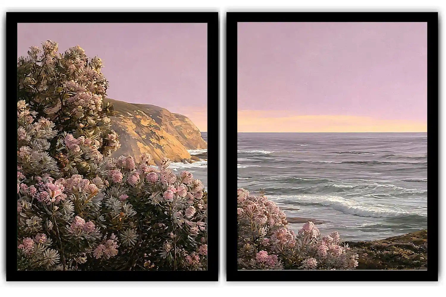 Blush floral coastal canvas art for romantic bedroom wall decor.