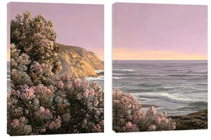 Blush floral coastal canvas art for romantic bedroom wall decor.