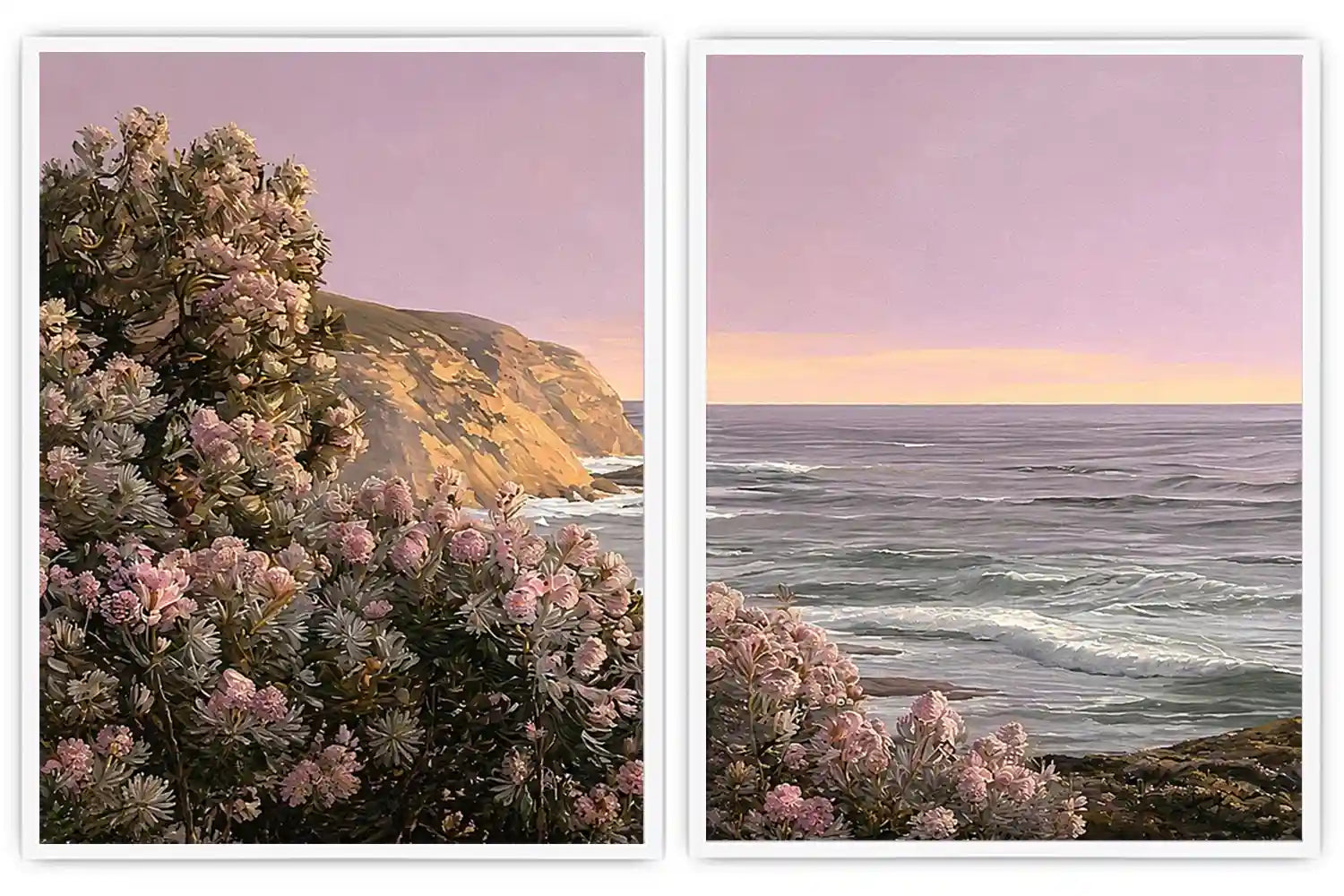 Blush floral coastal canvas art for romantic bedroom wall decor.
