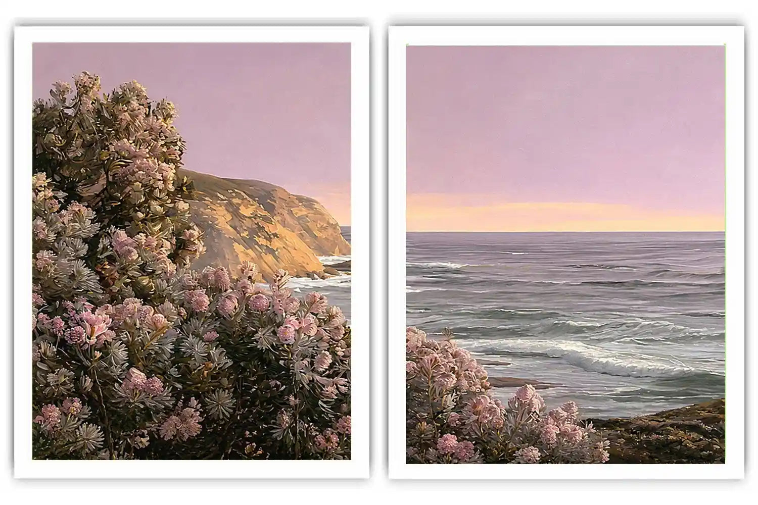 Blush floral coastal canvas art for romantic bedroom wall decor.