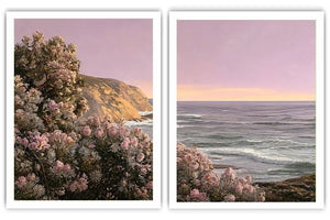 Blush floral coastal canvas art for romantic bedroom wall decor.