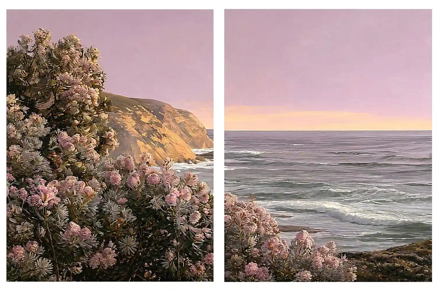 Blush floral coastal canvas art for romantic bedroom wall decor.