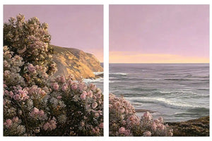 Blush floral coastal canvas art for romantic bedroom wall decor.