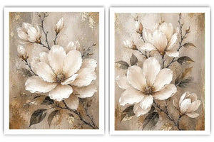 Neutral magnolia diptych canvas art for modern bedroom and living room decor