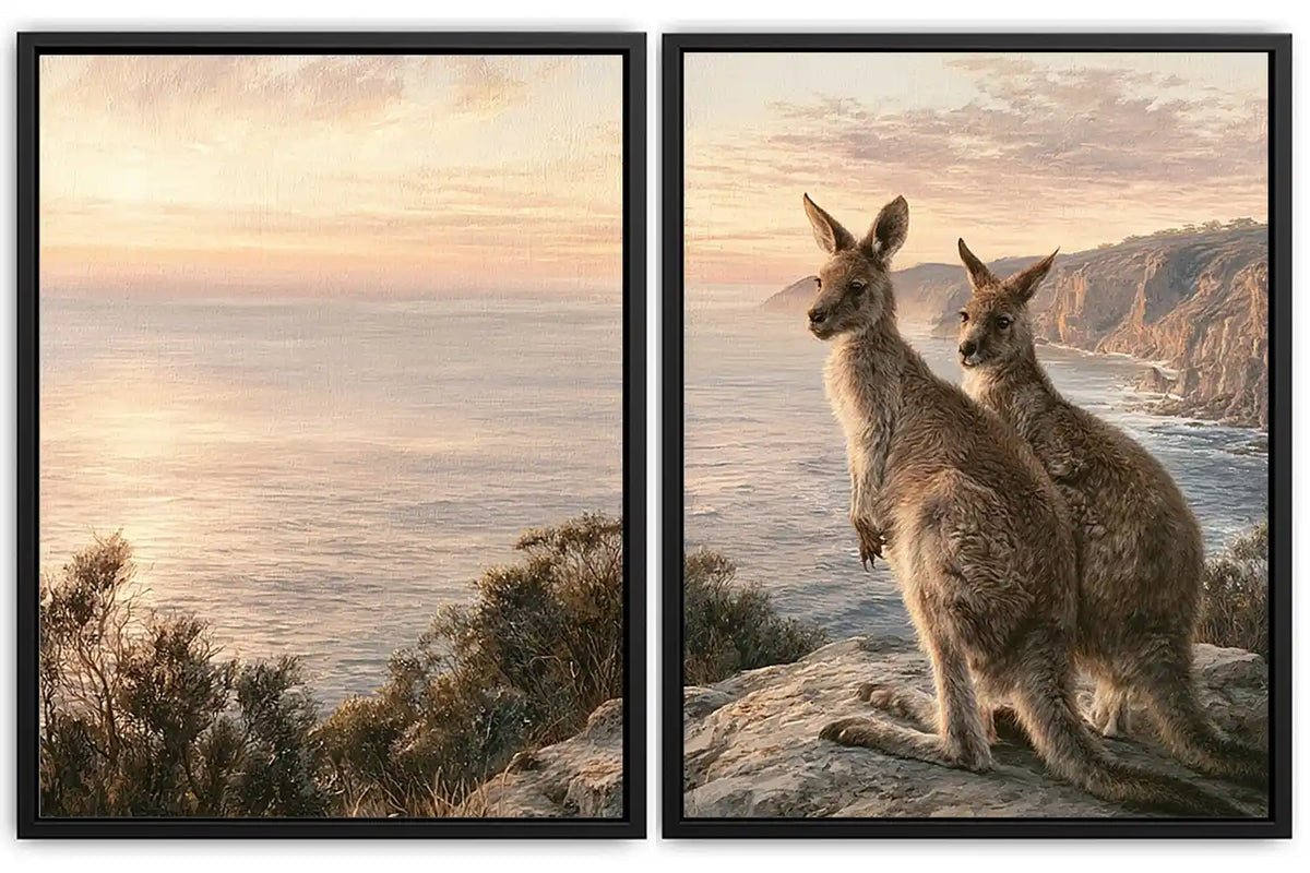 Australian kangaroo coastal canvas art for modern living room decor.
