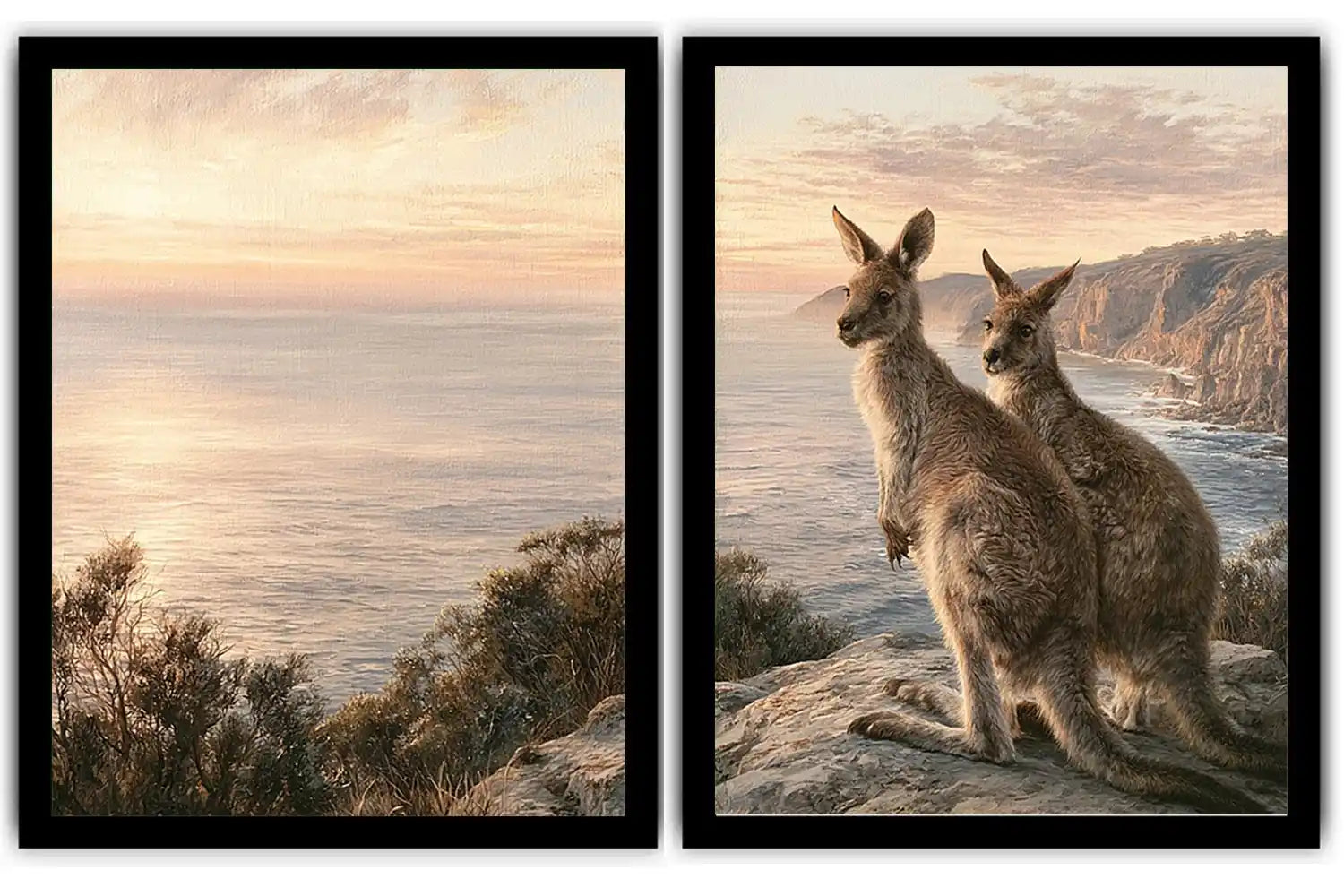 Australian kangaroo coastal canvas art for modern living room decor.