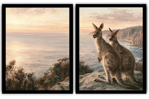 Australian kangaroo coastal canvas art for modern living room decor.