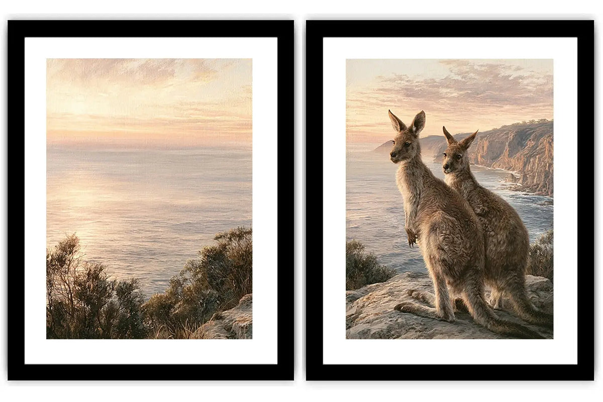 Australian kangaroo coastal canvas art for modern living room decor.