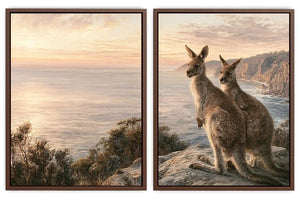 Australian kangaroo coastal canvas art for modern living room decor.