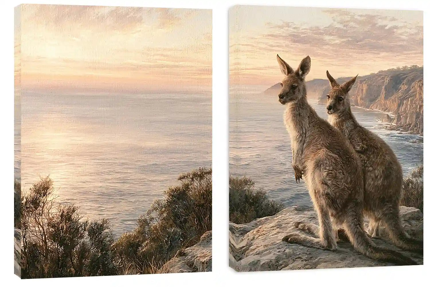 Australian kangaroo coastal canvas art for modern living room decor.