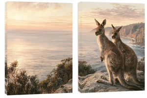 Australian kangaroo coastal canvas art for modern living room decor.