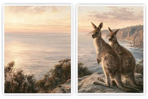 Australian kangaroo coastal canvas art for modern living room decor.