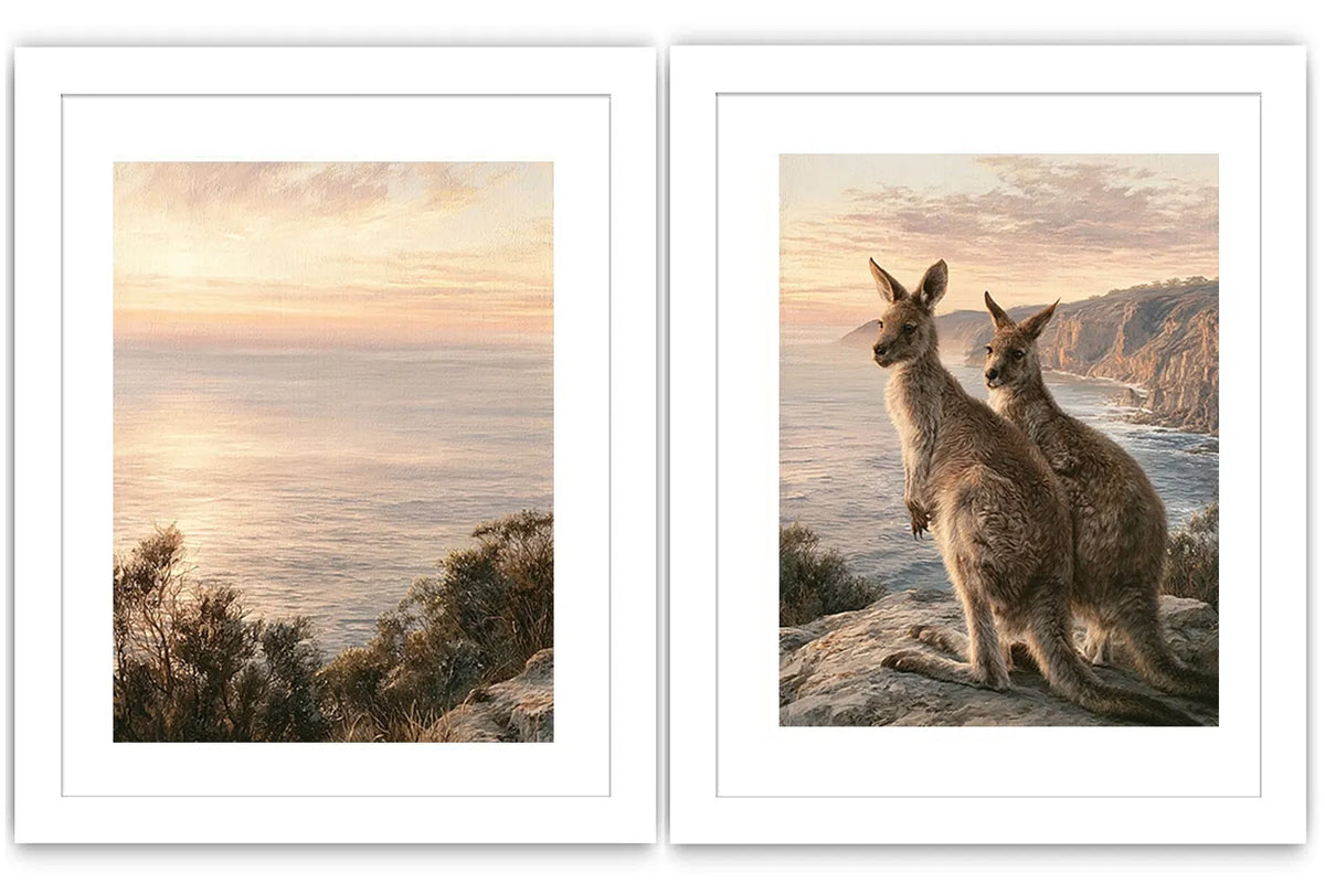 Australian kangaroo coastal canvas art for modern living room decor.