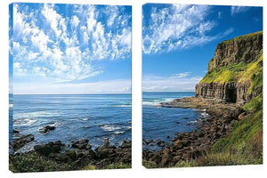 Coastal cliff photography canvas art with blue ocean for modern office decor.